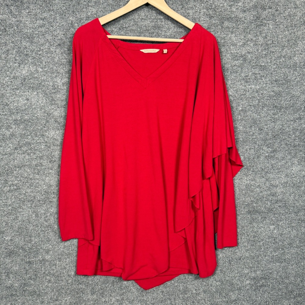 Soft Surroundings Plus Size 1X‎ Top Blouse Red Draped Scarf Layered Long Sleeves